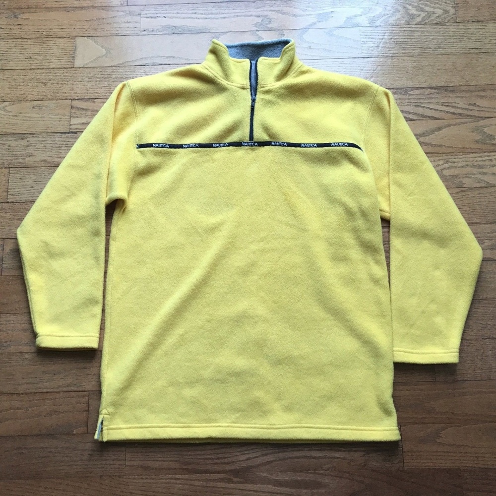 Nautica Mens XL Yellow Half Zip Fleece Sweater